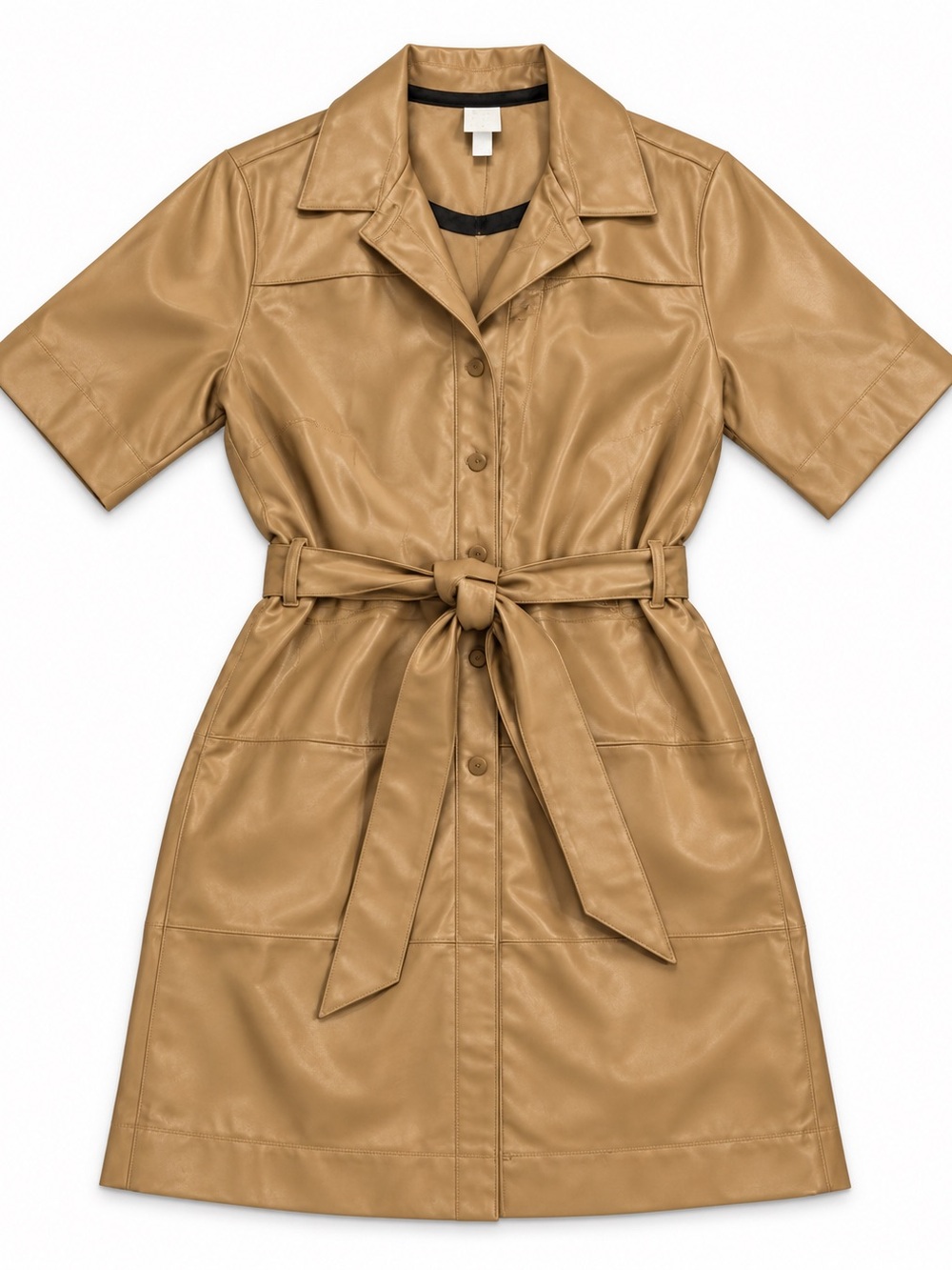 a new day Tan Faux-Leather Belted Short-Sleeve Trench Coat